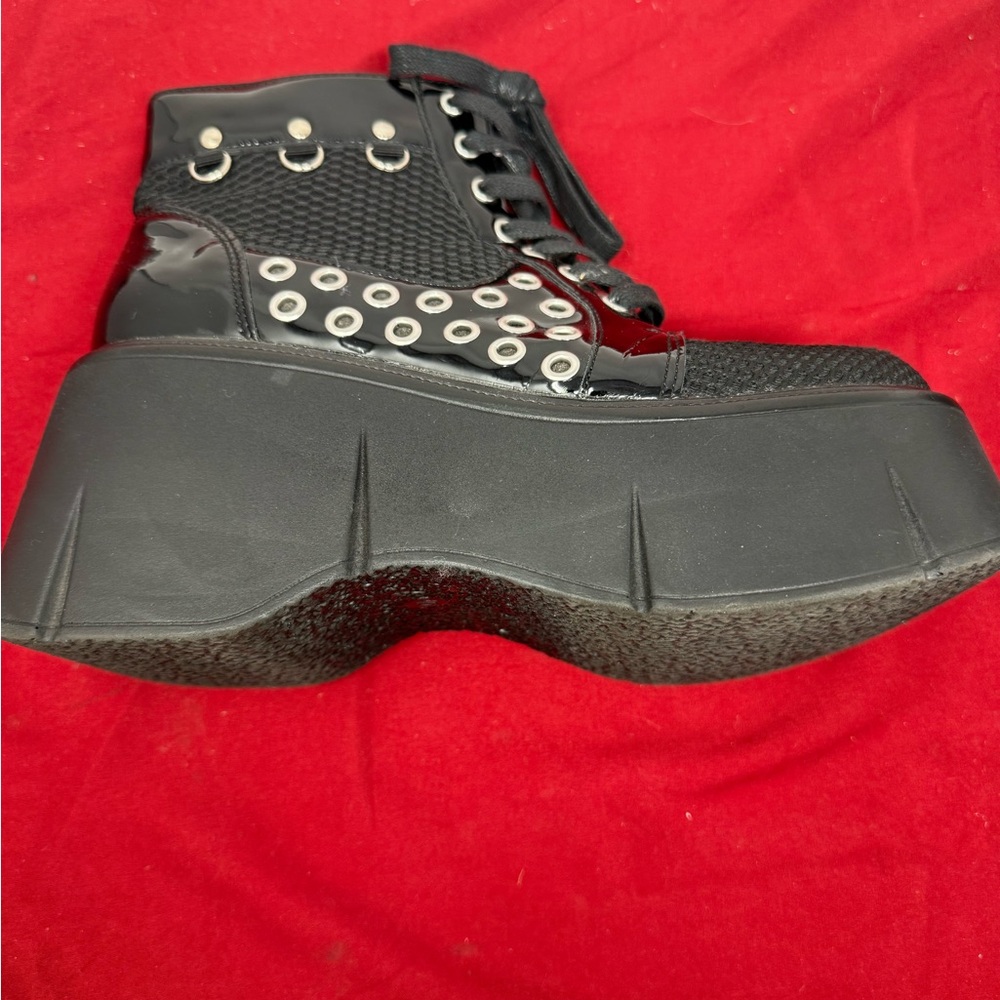 Demonia Shaker-66 Black Patent and Mesh Platform